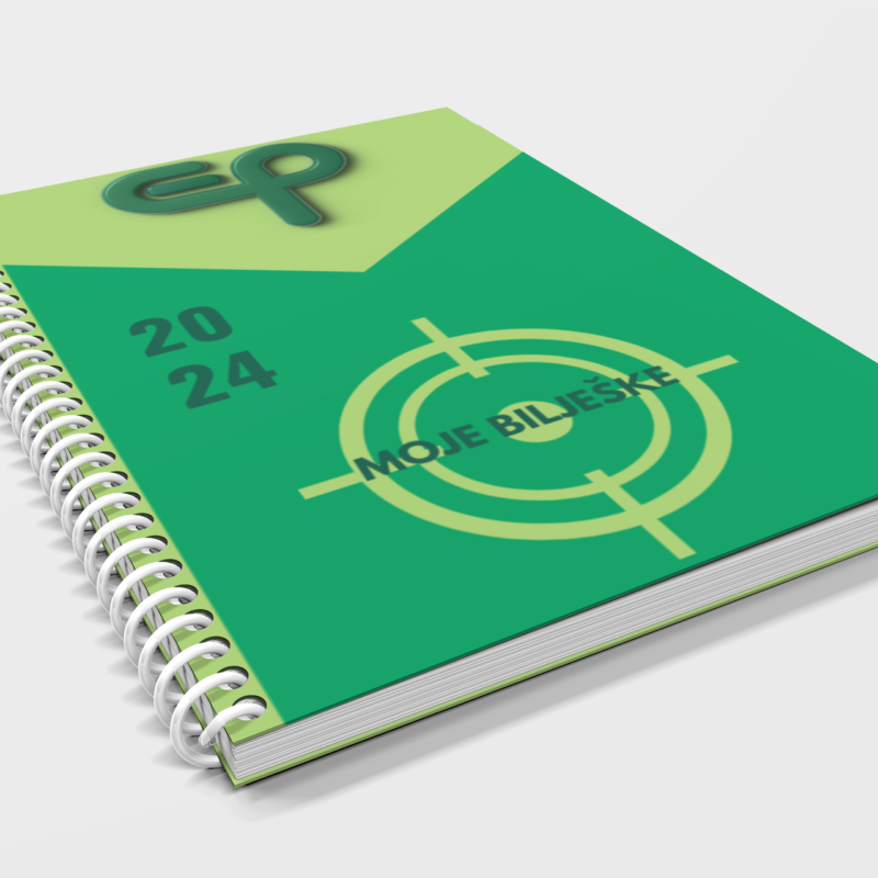 Notes sa spiralnim uvezom, 2024 godinom i logom u zelenoj boji na svijetloj pozadini