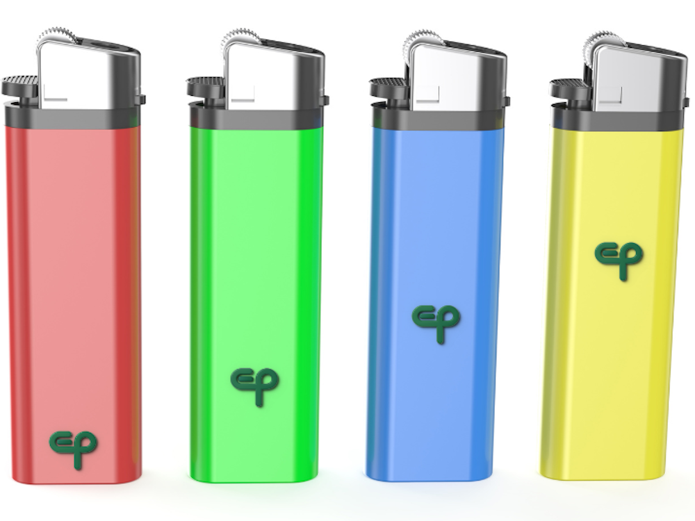 Upaljači u crvenoj, zelenoj, plavoj i žutoj boji s logom tvrtke